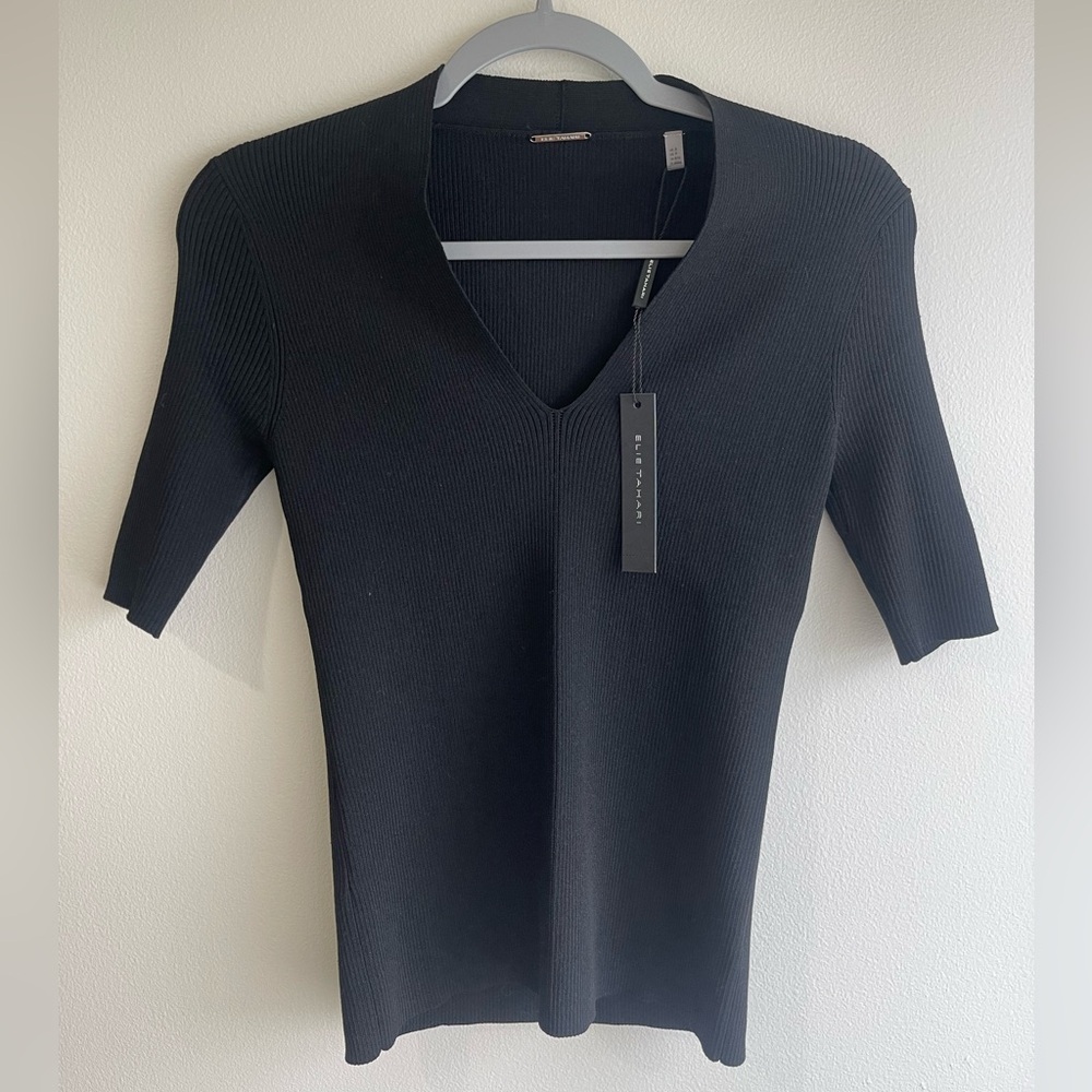 Elie Tahari Noir Ribbed Knit Top